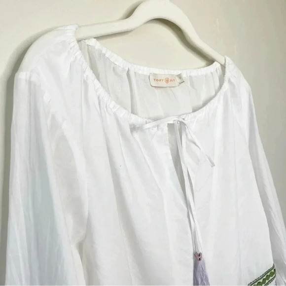 Tory Burch Madeline Sequin Peasant Blouse 100% Cotton Size 6 - Picture 7 of 13